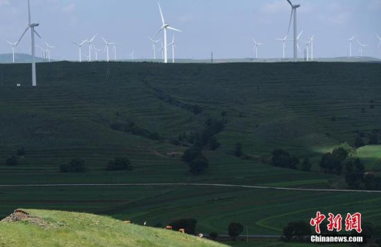 6月28日，河北張家口張北草原上大片風力發(fā)電的“風車”規(guī)模宏大。 中新社記者 楊艷敏 攝