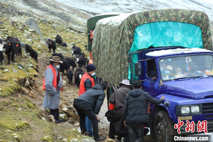 圖為牧民們查看車輛準備出發(fā)。　洛克 攝